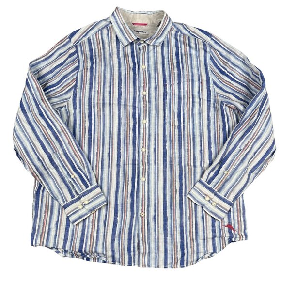 Tommy Bahama Mens 100% Linen Vertical Stripe Button Down Shirt Sz XL - Picture 1 of 6